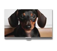 LFDSPYJE Business Card Holder Cute Wiener Sausage Dog Business Card Case for Men Women Metal Slim Name Card Holder Thin Business Card Organizer Pocket Card Holder Business Card Carrier, silver,