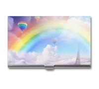 LFDSPYJE Business Card Holder Dreamy Rainbow Business Card Case for Men Women Metal Slim Name Card Holder Thin Business Card Organizer Pocket Card Holder Business Card Carrier, silver, 3.7x2.2x0.3
