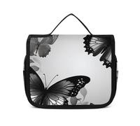 LFDSPYJE Cosmetic Bag for Women Black Gray Butterflies Toiletry Bag Hanging Makeup Bag Travel Bag with Hanging Hook Portable Wash Bag Travel Organizer for Accessories 8.9x7.3 Inch, white, 8.9x2.8x7.3