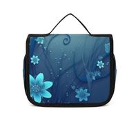 LFDSPYJE Cosmetic Bag for Women Blue Mini Flower Swirl Toiletry Bag Hanging Makeup Bag Travel Bag with Hanging Hook Portable Wash Bag Travel Organizer for Accessories 8.9x7.3 Inch, white, 8.9x2.8x7.3