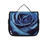 LFDSPYJE Cosmetic Bag for Women Blue Rose Blooms Toiletry Bag Hanging Makeup Bag Travel Bag with Hanging Hook Portable Wash Bag Travel Organizer for Accessories 8.9x7.3 Inch, white, 8.9x2.8x7.3 Inches