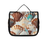 LFDSPYJE Cosmetic Bag for Women Various Shell Patterns Toiletry Bag Hanging Makeup Bag Travel Bag with Hanging Hook Portable Wash Bag Travel Organizer for Accessories 8.9x7.3 Inch, white, 8.9x2.8x7.3