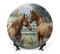 LFDSYEOQ Animals Embroidery Paintings Horses Decorative Plates with Stand, Print Decorative Ceramic Plates for Home Office Wall Decors (with Hanger)