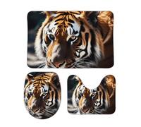 LFDSYEOQ Bathroom Rugs Sets 3 Piece with Toilet Cover Bath Rug Set with Non-Slip Backing,Wild Animal Tiger Bath Mat Set for Bathroom Decor
