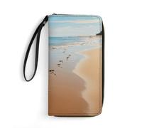 LFDSYEOQ Beach Footprints Slim Wallet for Women Men Leather Wallet,Credit Card Holder Clutch Purses for Women, Available in Multiple Styles