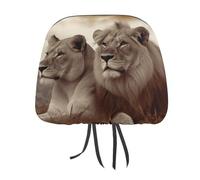 LFDSYEOQ Car Seat Headrest Cover African Lion And Lioness Automotive Seat Cover Accessories Car Head Rest Cover Protector Car Interior Accessories