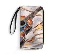 LFDSYEOQ Watercolor Acoustic Guitar Slim Wallet for Women Men Leather Wallet,Credit Card Holder Clutch Purses for Women, Available in Multiple Styles