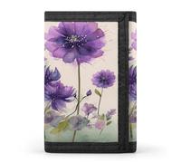 LFDSYEOQ Watercolor Style Purple Flowers Small Wallet for Women Mens Wallet Trifold Wallets,Credit Card Holder Clutch Purses for Women