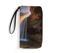 LFDSYEOQ Waterfall at Sunset Slim Wallet for Women Men Leather Wallet,Credit Card Holder Clutch Purses for Women, Available in Multiple Styles