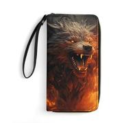 LFDSYEOQ Wild Wolf in The Fire Slim Wallet for Women Men Leather Wallet,Credit Card Holder Clutch Purses for Women, Available in Multiple Styles