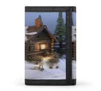 LFDSYEOQ Wooden Rustic Log Cottage Scenery Small Wallet for Women Mens Wallet Trifold Wallets,Credit Card Holder Clutch Purses for Women