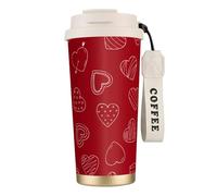LfearTesa 316 Stainless Steel Eco-Friendly Travel Office Mug Wall Travel Car Cup Coffee Cup with Lanyard, Valentine's Day Heart Pattern,White