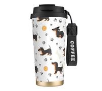 LfearTesa 316 Stainless Steel Eco-Friendly Travel Office Mug Wall Travel Car Cup Coffee Cup with Lanyard, Dachshund Ball Paw Print,Black