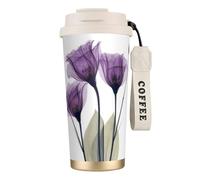 LfearTesa 316 Stainless Steel Eco-Friendly Travel Office Mug Wall Travel Car Cup Coffee Cup with Lanyard, Lavender Purple Hope Flowers,White