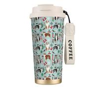 LfearTesa 316 Stainless Steel Eco-Friendly Travel Office Mug Wall Travel Car Cup Coffee Cup with Lanyard, Australian Shepherd Christmas Cute Aussie Dogs,White