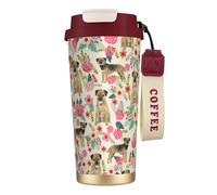LfearTesa 316 Stainless Steel Eco-Friendly Travel Office Mug Wall Travel Car Cup Coffee Cup with Lanyard, Border Terrier Florals Cream,Red