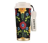 LfearTesa 316 Stainless Steel Eco-Friendly Travel Office Mug Wall Travel Car Cup Coffee Cup with Lanyard, Scandanavian Floral,White