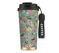 LfearTesa 316 Stainless Steel Eco-Friendly Travel Office Mug Wall Travel Car Cup Coffee Cup with Lanyard, Border Terrier Florals Dog Breed,Black
