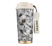 LfearTesa 316 Stainless Steel Eco-Friendly Travel Office Mug Wall Travel Car Cup Coffee Cup with Lanyard, Diamond Texture Style Crystal,White