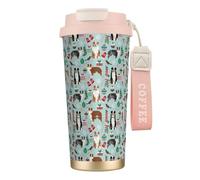 LfearTesa 316 Stainless Steel Eco-Friendly Travel Office Mug Wall Travel Car Cup Coffee Cup with Lanyard, Australian Shepherd Christmas Cute Aussie Dogs,Pink