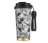 LfearTesa 316 Stainless Steel Eco-Friendly Travel Office Mug Wall Travel Car Cup Coffee Cup with Lanyard, Diamond Texture Style Crystal,Black