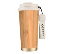 LfearTesa 316 Stainless Steel Eco-Friendly Travel Office Mug Wall Travel Car Cup Coffee Cup with Lanyard, Bamboo Wood,White