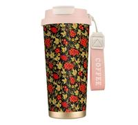 LfearTesa 316 Stainless Steel Eco-Friendly Travel Office Mug Wall Travel Car Cup Coffee Cup with Lanyard, Traditional Russian Cranberry,Pink