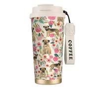 LfearTesa 316 Stainless Steel Eco-Friendly Travel Office Mug Wall Travel Car Cup Coffee Cup with Lanyard, Border Terrier Florals Dog Breed Cream,White