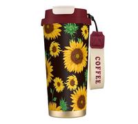LfearTesa 316 Stainless Steel Eco-Friendly Travel Office Mug Wall Travel Car Cup Coffee Cup with Lanyard, Summer Sunflower Floral Pattern,Red