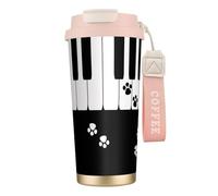LfearTesa 316 Stainless Steel Eco-Friendly Travel Office Mug Wall Travel Car Cup Coffee Cup with Lanyard, Nokeyboard Cat Paw Print Pattern,Pink