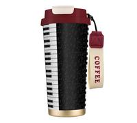 LfearTesa 316 Stainless Steel Eco-Friendly Travel Office Mug Wall Travel Car Cup Coffee Cup with Lanyard, Vintage Piano Keys Music Notes,Red