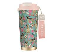 LfearTesa 316 Stainless Steel Eco-Friendly Travel Office Mug Wall Travel Car Cup Coffee Cup with Lanyard, Border Terrier Florals Dog Breed,Pink