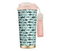 LfearTesa 316 Stainless Steel Eco-Friendly Travel Office Mug Wall Travel Car Cup Coffee Cup with Lanyard, Shark,Pink
