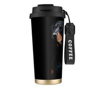 LfearTesa 316 Stainless Steel Eco-Friendly Travel Office Mug Wall Travel Car Cup Coffee Cup with Lanyard, Doberman Pinscher Pets Dogs Black Dogs Doberman,Black