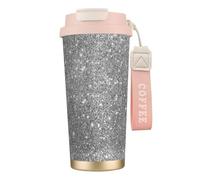 LfearTesa 316 Stainless Steel Eco-Friendly Travel Office Mug Wall Travel Car Cup Coffee Cup with Lanyard, Silver Glitter Sparkles,Pink