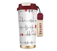 LfearTesa 316 Stainless Steel Eco-Friendly Travel Office Mug Wall Travel Car Cup Coffee Cup with Lanyard, Calling Nurses EKG Stripe,Red
