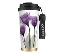 LfearTesa 316 Stainless Steel Eco-Friendly Travel Office Mug Wall Travel Car Cup Coffee Cup with Lanyard, Lavender Purple Hope Flowers,Black