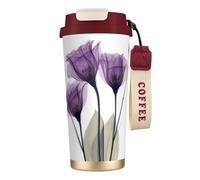 LfearTesa 316 Stainless Steel Eco-Friendly Travel Office Mug Wall Travel Car Cup Coffee Cup with Lanyard, Lavender Purple Hope Flowers,Red