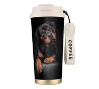 LfearTesa 316 Stainless Steel Eco-Friendly Travel Office Mug Wall Travel Car Cup Coffee Cup with Lanyard, Rottweiler Loving Confident and Loyal,White
