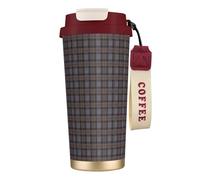 LfearTesa 316 Stainless Steel Eco-Friendly Travel Office Mug Wall Travel Car Cup Coffee Cup with Lanyard, Outlander Fraser Tartan Plaid,Red
