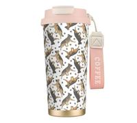 LfearTesa 316 Stainless Steel Eco-Friendly Travel Office Mug Wall Travel Car Cup Coffee Cup with Lanyard, Trotting German Shepherd Dogs and Paw Prints,Pink
