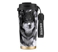 LfearTesa 316 Stainless Steel Eco-Friendly Travel Office Mug Wall Travel Car Cup Coffee Cup with Lanyard, Winter Wolf's Blue Eyes,Black