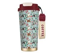 LfearTesa 316 Stainless Steel Eco-Friendly Travel Office Mug Wall Travel Car Cup Coffee Cup with Lanyard, Australian Shepherd Christmas Cute Aussie Dogs,Red