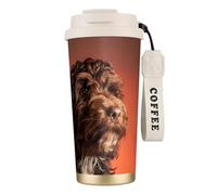 LfearTesa 316 Stainless Steel Eco-Friendly Travel Office Mug Wall Travel Car Cup Coffee Cup with Lanyard, Adorable Cockapoo Dog,White