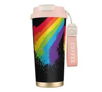 LfearTesa 316 Stainless Steel Eco-Friendly Travel Office Mug Wall Travel Car Cup Coffee Cup with Lanyard, Rainbow Splat LGBT Pride,Pink