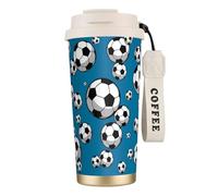LfearTesa 316 Stainless Steel Eco-Friendly Travel Office Mug Wall Travel Car Cup Coffee Cup with Lanyard, Soccer Football,White