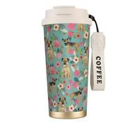 LfearTesa 316 Stainless Steel Eco-Friendly Travel Office Mug Wall Travel Car Cup Coffee Cup with Lanyard, Border Terrier Florals Dog Breed,White