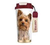 LfearTesa 316 Stainless Steel Eco-Friendly Travel Office Mug Wall Travel Car Cup Coffee Cup with Lanyard, Yorkshire Terrier Pattern,Red