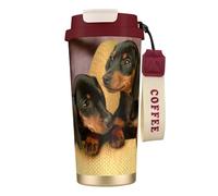 LfearTesa 316 Stainless Steel Eco-Friendly Travel Office Mug Wall Travel Car Cup Coffee Cup with Lanyard, Dachshund Puppies Pets Dogs Small Dachshund,Red