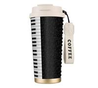 LfearTesa 316 Stainless Steel Eco-Friendly Travel Office Mug Wall Travel Car Cup Coffee Cup with Lanyard, Vintage Piano Keys Music Notes,White